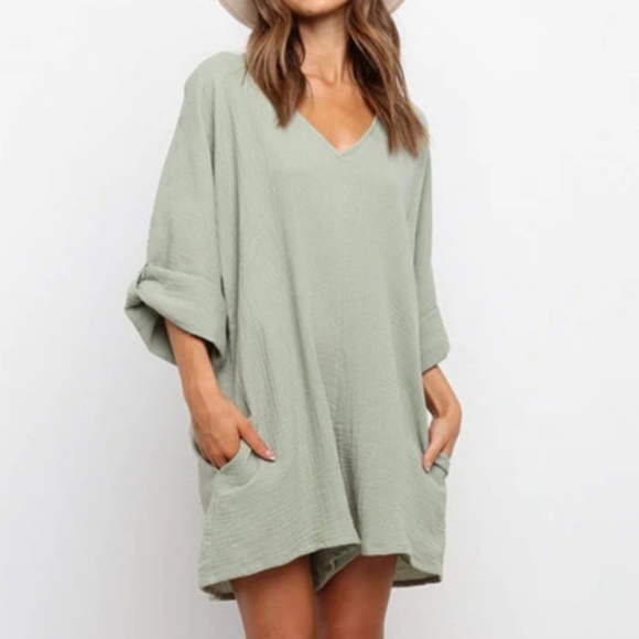 Petal & Pup Pants - V Neck Loose Romper with Pockets